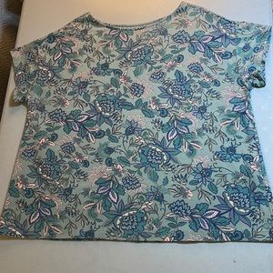 J Jill Luxe Supima Short-sleeve Tee Floral Print Shades of Green Size XL